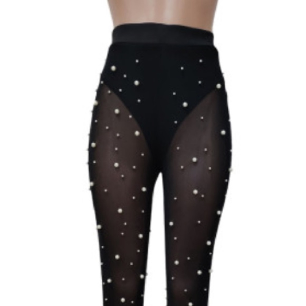 Hot & Delicious Sheer Mesh Pearl Wide Leg Pants Festival Rave Coverup Small